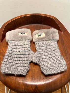 UGG Gray Knit Fingerless Gloves with Shearling Cuff